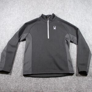 Spyder 1/4 Zip Pullover Mens S Black Gray Grid Fleece Performance